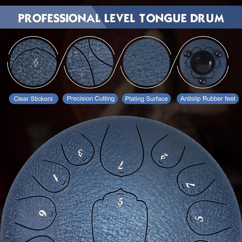 NBMICSO Steel Tongue Drum- 13 Note 12 Inches C-key Tongue Drum Percussion Instruments - Hand Pan Drum with Music Book for Meditation Entertainment Musical Education Concert Mind Healing Yoga - Image 2